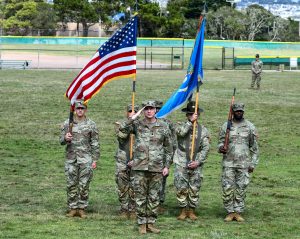 Incoming 229th MI Battalion Commander, incoming commander Lt. Col. Ryan Peacock, salutes on Soldier Field