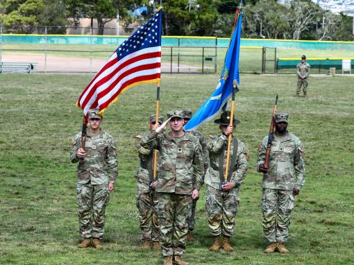 Incoming 229th MI Battalion Commander, incoming commander Lt. Col. Ryan Peacock, salutes on Soldier Field